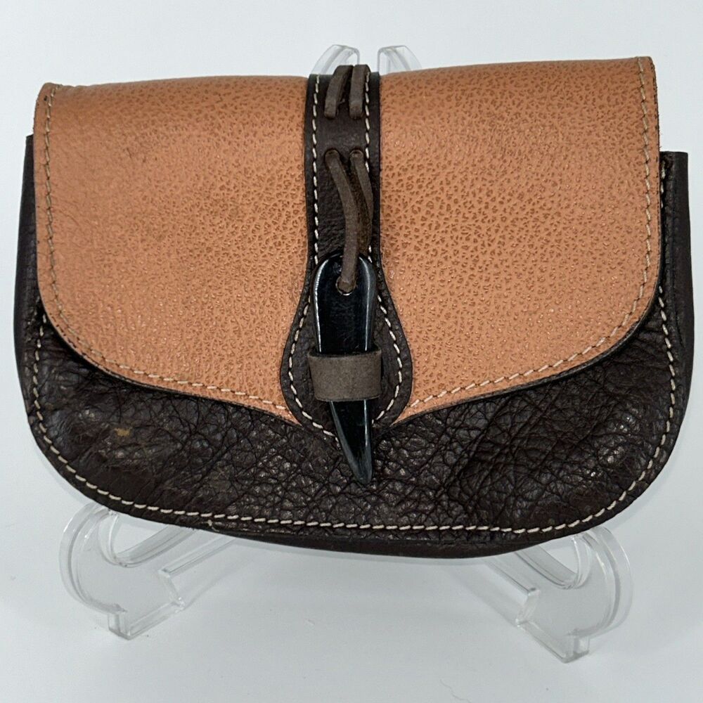 Viking-style leather belt pouch with a horn clasp